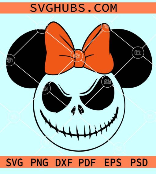 Jack Skellington Minnie Mouse ears SVG, Minnie Head Halloween SVG, Nightmare Before Christmas SVG