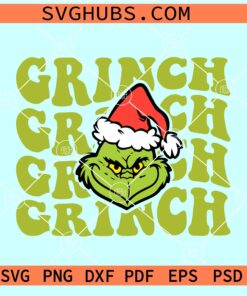 Retro wavy Grinch face SVG, Funny Grinch Face SVG, Christmas Grinch Face SVG