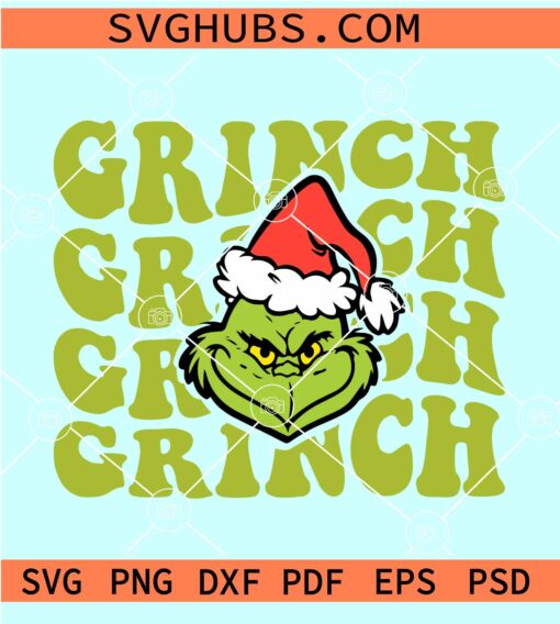 Retro wavy Grinch face SVG, Funny Grinch Face SVG, Christmas Grinch Face SVG