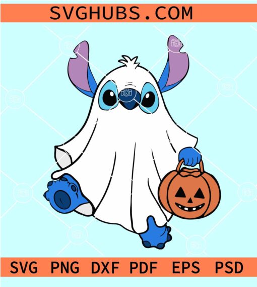 Stitch Ghost with Pumpkin SVG, Stitch Pumpkin SVG, Funny Halloween SVG