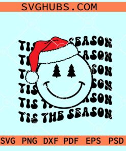 Tis the season smiley face SVG, smiley with Santa hat SVG, retro Christmas SVG