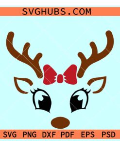 Christmas Reindeer Face SVG, girl reindeer SVG, reindeer with bow SVG