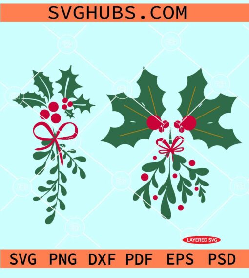 Christmas mistletoe SVG, mistletoe SVG, holly berries SVG