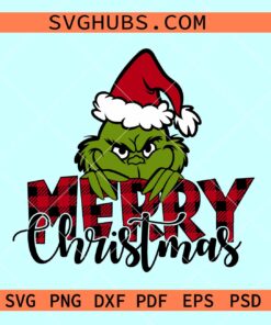 Merry Christmas Grinch SVG, Buffalo plaid Christmas svg, Christmas door sign svg