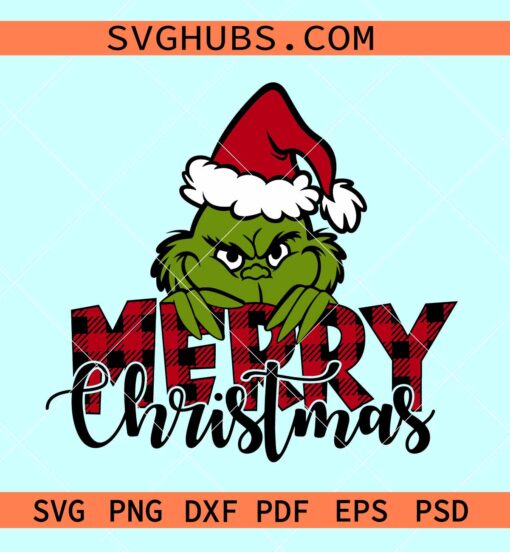 Merry Christmas Grinch SVG, Buffalo plaid Christmas svg, Christmas door sign svg