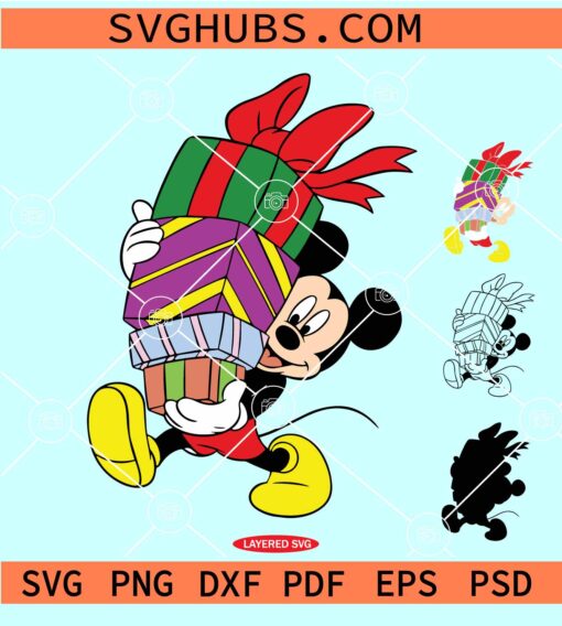 Mickey with gifts SVG, Mickey Christmas gifts SVG, Disney Christmas SVG