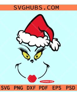 Mrs Grinch with Santa hat SVG