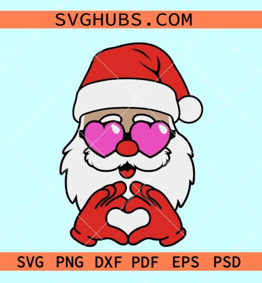 Santa with Heart Sunglasses Svg, Santa love you SVG, Santa love sign SVG