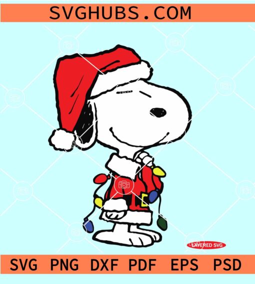 Snoopy Christmas lights SVG, Snoopy Christmas SVG, Snoopy with Santa hat SVG