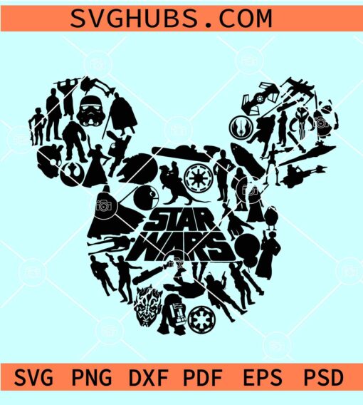 Star wars Characters Mickey ears SVG, Mickey Mouse Head Star Wars Svg, Mickey Star Wars Svg