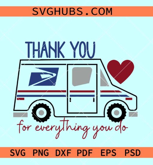 Thank You mail delivery SVG, delivery driver thank svg, postal truck SVG, mail carrier svg