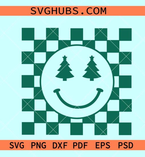Checkered Smiley Face Christmas Tree SVG, Christmas Happy Face svg - Image 2