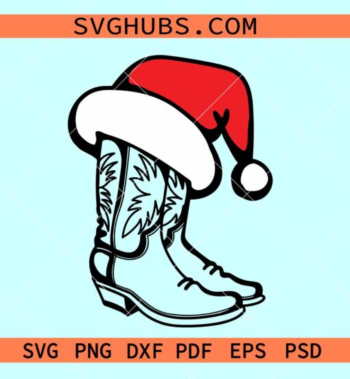 Cowboy Boots with Santa Hat SVG, Cowboy Christmas svg, Cowboy boots Santa hat svg