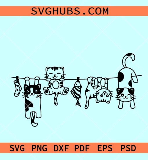 Hanging funny cats SVG, funny cat laundry svg, cat lover svg