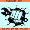 Mechanic Smash Punch SVG, hand holding wrench svg, handyman svg