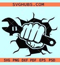 Mechanic Smash Punch SVG, hand holding wrench svg, handyman svg