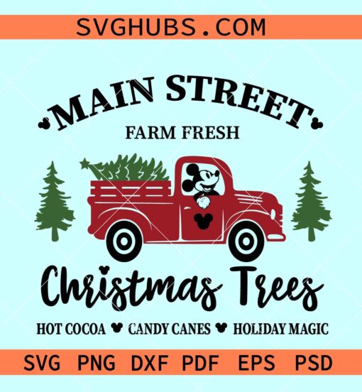 Mickey Main Street Christmas trees SVG, Mickey Christmas truck svg, Mickey Truck Christmas Svg