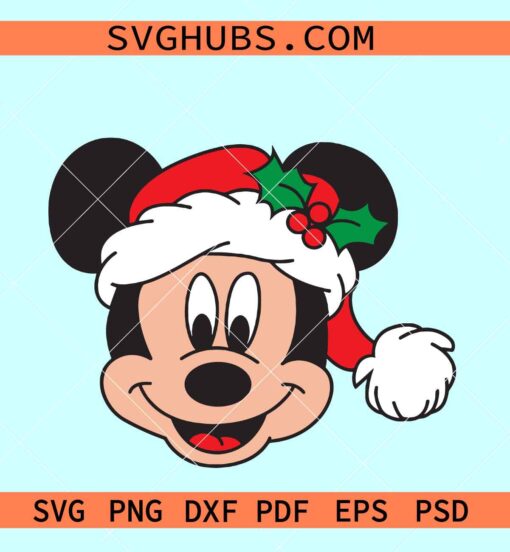 Mickey Mouse with Santa Hat SVG, Mickey Santa Hat svg, Christmas Mickey SVG