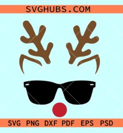 Reindeer face with sunglasses SVG, boy reindeer svg, kids Christmas svg