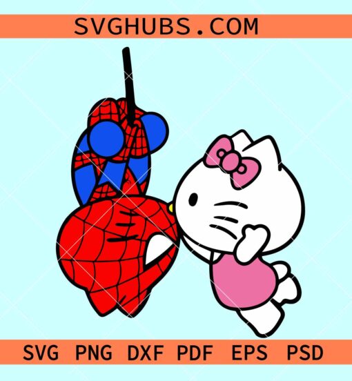 Spiderman Kissing Hello Kitty Svg, Spiderman kissing Kitty svg, Hello Kitty Valentine SVG