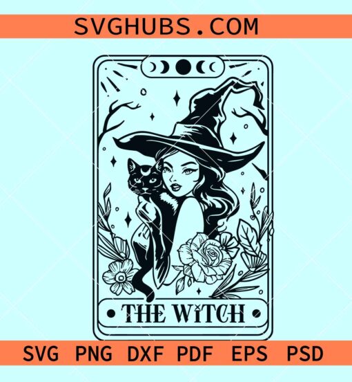 The witch tarot SVG, witch and cat tarot, witch tarot svg