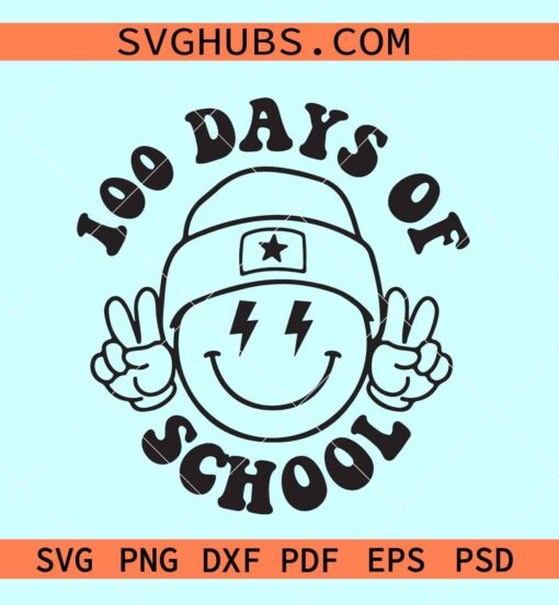 100 days of school smiley peace sign SVG