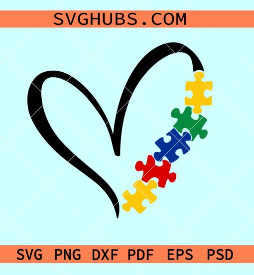 Autism heart puzzle piece SVG, Puzzle pieces SVG, Autism awareness SVG