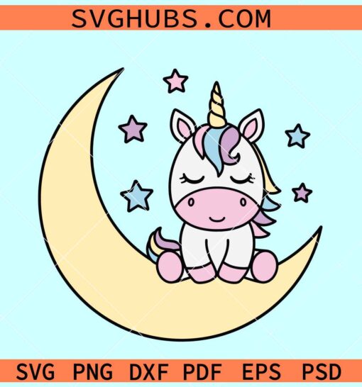 Baby unicorn on moon SVG, dream unicorn SVG