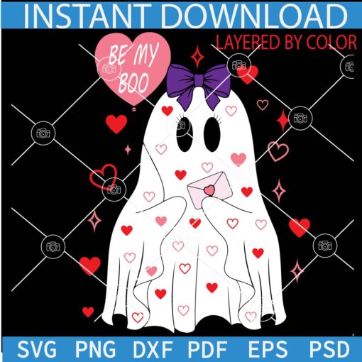 Be My Boo Ghost SVG, Valentines Day Ghost SVG, Ghost with heart Balloon svg