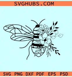 Floral bee SVG, bee with flowers svg, bee svg