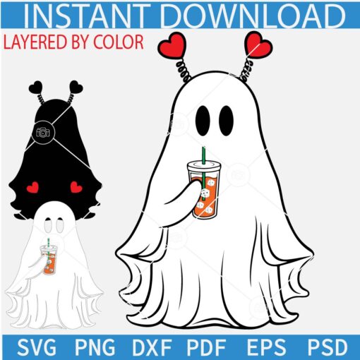 Ghost Drinking Iced Coffee SVG