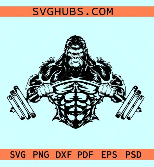 Gym gorilla svg, gorilla weightlifting svg, fitness gorilla svg, workout tank svg