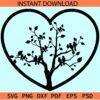 Heart Symbol with Tree and birds SVG, Birds on a tree inside Love Heart SVG, Birds Love SVG