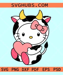 Hello Kitty cow svg, Cow Hello Kitty Heart Svg, Hello Kitty Valentine svg