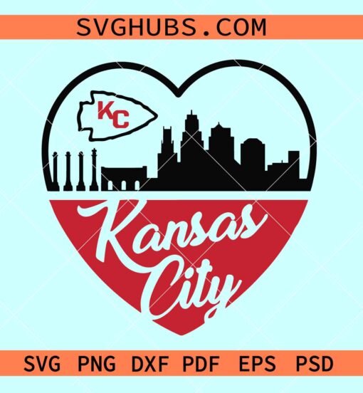 Kansas City Skyline Heart SVG. KC Chiefs heart svg, KC chiefs Skyline SVG