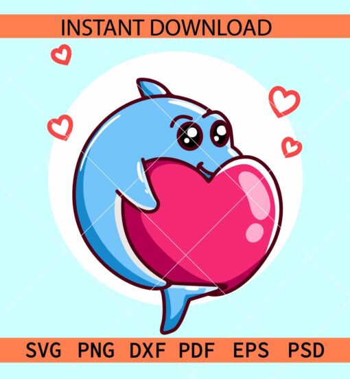 Kawaii Baby shark SVG, Valentine Baby Shark SVG, Baby shark with Love hearts SVG