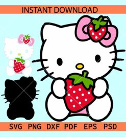 Kitten with Strawberry Layered SVG, Hello Kitty with straw berry SVG