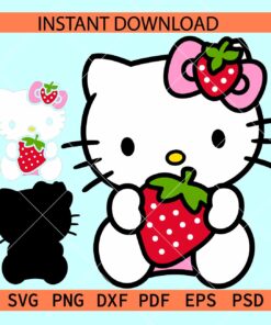 Kitten with Strawberry Layered SVG, Hello Kitty with straw berry SVG