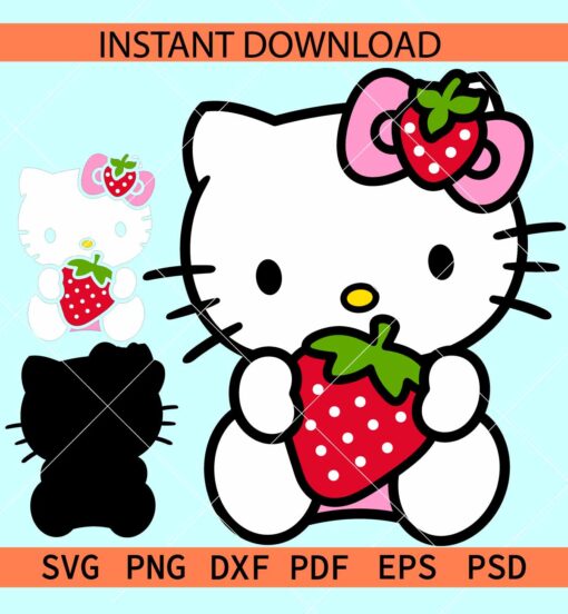 Kitten with Strawberry Layered SVG, Hello Kitty with straw berry SVG