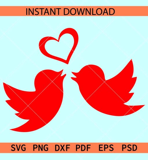 Love birds with heart symbol SVG, Valentine Birds SVG, Kissing Birds SVG