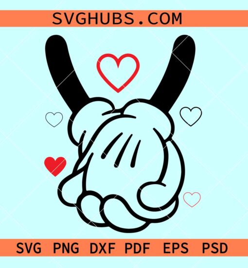 Disney Valentine’s Day Hands SVG, Valentine Gloved Hands SVG, Mickey and Minnie Love Hands SVg,