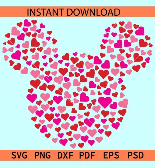 Mickey head Heart Symbols SVG, Love Hearts Mickey Head SVG, Disney Head Hearts SVG