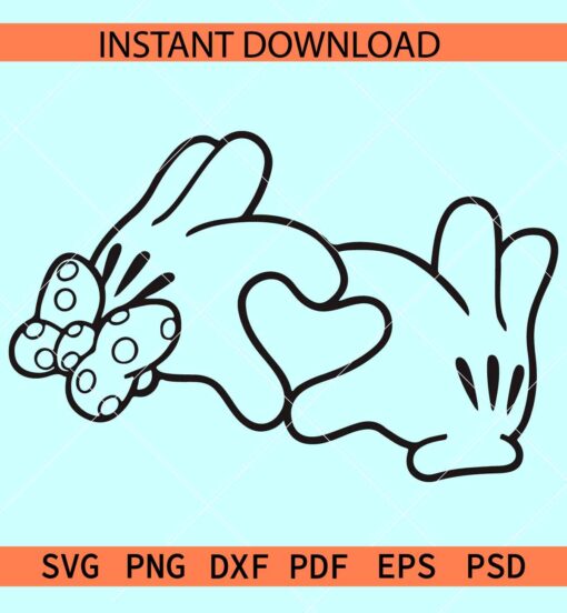 Minnie Mouse Hand Heart Sign Outline SVG, Valentine Mickey Hands Sketch svg, Disney valentine Hands Line art svg