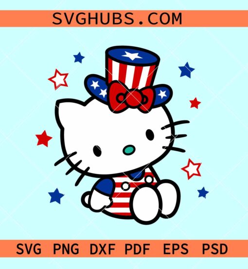 Patriotic Hello Kitty svg, Hello Kitty 4th of July svg, Kitty American flag svg, Happy 4th of July svg