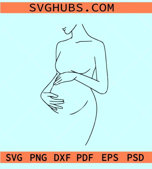 Pregnant woman line art svg, pregnancy line art svg, pregnancy announcement svg