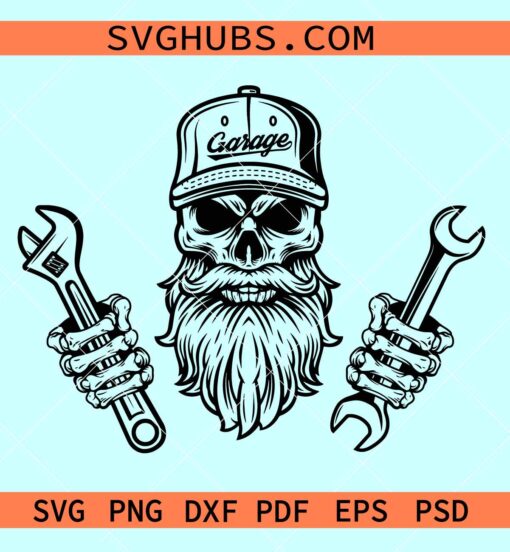 Skull mechanic svg, skull with wrenches svg, mechanic skull svg, mechanic logo svg