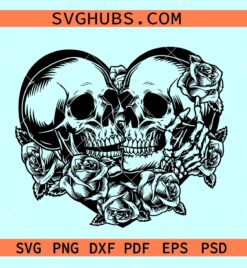 Skull roses lovers SVG, skull lovers svg, skull heart roses svg, Valentine svg