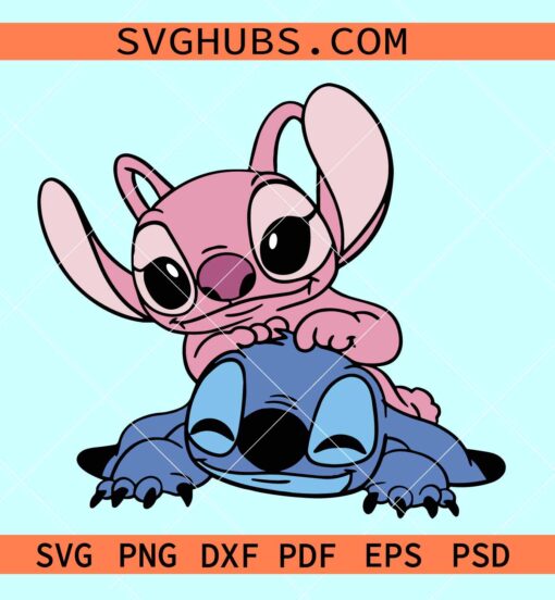 Stitch and angel love SVG, Disney Valentine svg, Valentine Stitch Svg, Valentine Day svg