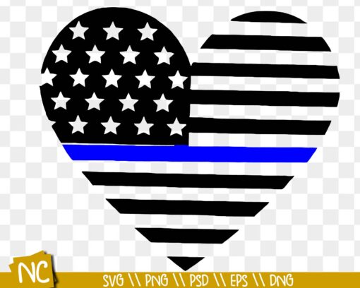 Back the Blue Heart US Flag SVG, blue heart US flag svg, police support SVG