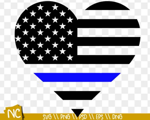 Blue heart US flag SVG, Police heart SVG, Blue lives matter svg